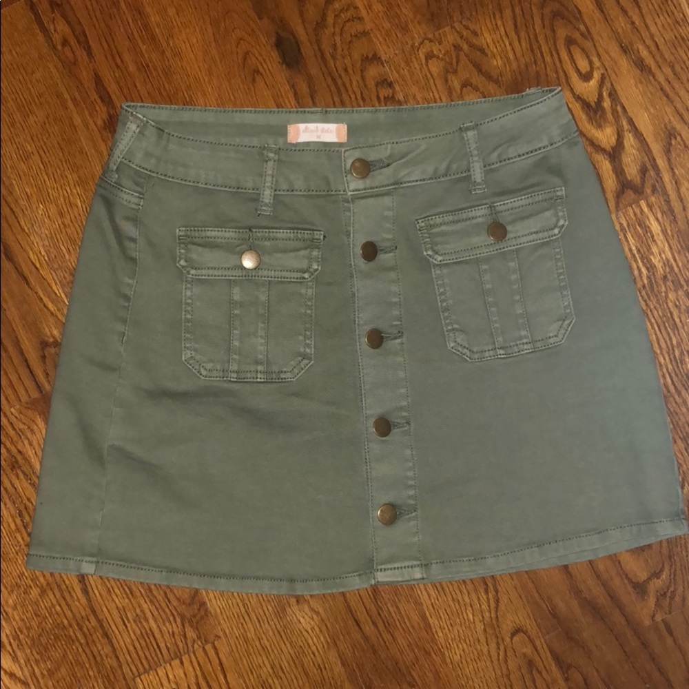 Olive green skirt with brass buttons